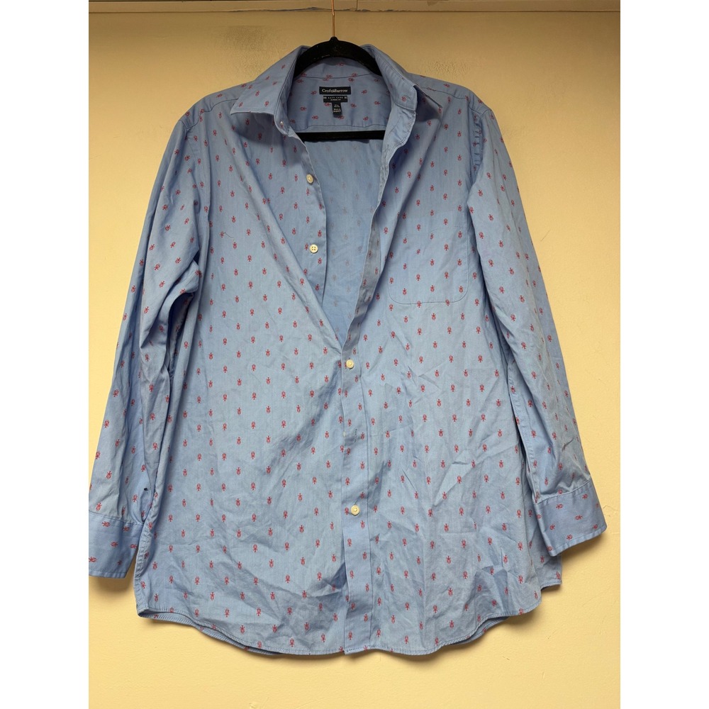 Croft & Barrow Mens Light Blue Lobster‎ Print Easy Button Down Size 16 1/2 32/33
